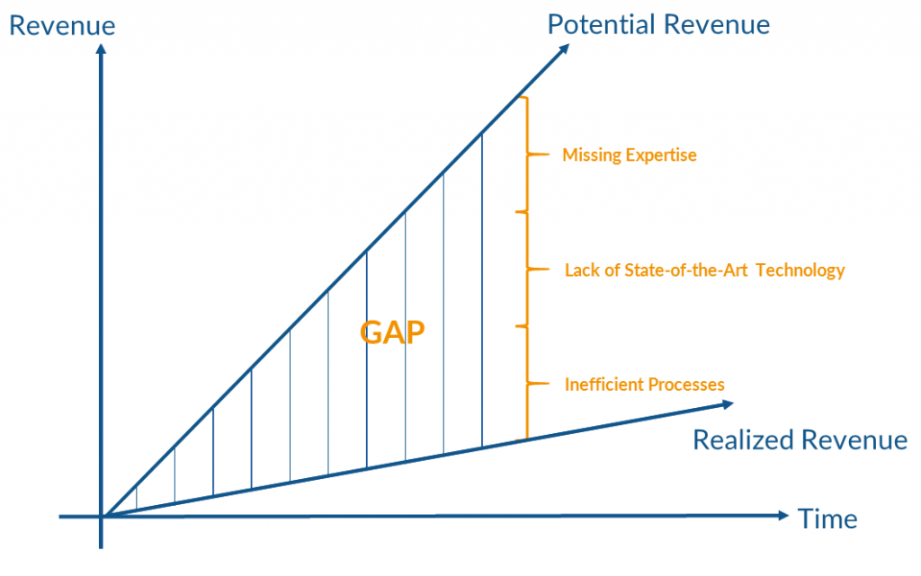 Gap between realized and potential revenue